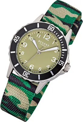 Produktbild von Regent Armbanduhr grün schwarz beige F-938 Kinder Analog-Quarzuhr URF938