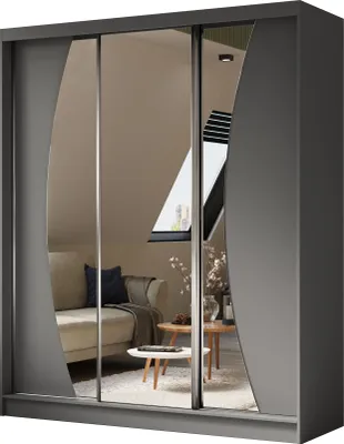 Produktbild von Masseno Schiebetürenschrank VOCE 180 cm Kleiderschrank Schlafzimmer Schrank 3-türig mit Spiegel Grau