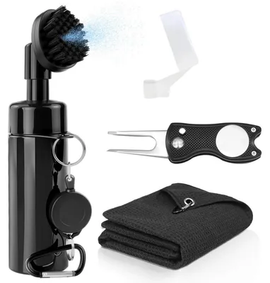 Immagine prodotto di Kit di pulizia per golf, composto da forchetta per buche, asciugamano e spazzola – confezione da 3 pezzi