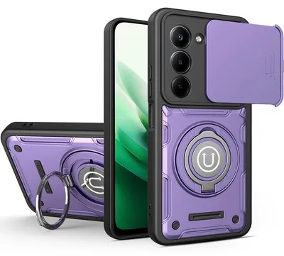 Produktbild von Magnetische Handyhülle für Xiaomi Redmi 15 5G/4G mit Kameraschutz Schieber, Ringhalter und Ständer, Stoßfeste Hülle Lila