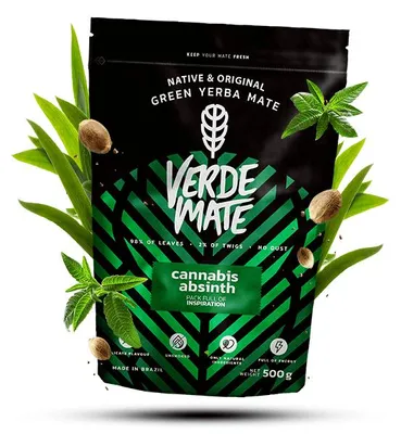 Produktbild von Verde Mate - Mate Tee Cannabis Absinth 500g - Dicke Blätter 5mm - Mit Wermut & Hanfmehl - Aromatisch, Kräuter, Herb - Brasilien