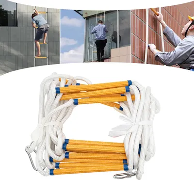 Obrázok produktu pre Únikový rebrík - Záchranný lanový rebrík - 6 m - S karabínami - Nosnosť 200 kg - Priemer lana 18 mm - Šírka 28 cm - Čistá biela