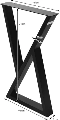 Obrázok produktu pre ML-Design 2 stolové nohy, Š40xV71 cm, stolové podnože v tvare X, z ocele s práškovou povrchovou úpravou, čierna farba, priemyselné, podnož na jedálenský stôl/pracovný stôl