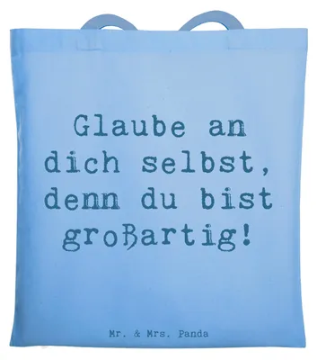 Produktbild von Mr. & Mrs. Panda Tote Bag Spruch Selbstvertrauen stärken - Sky Blue - Geschenk, totebag, Laptoptasche, Stoffbeutel, Trost, Motivation, Glaube an dich selbst, Zuversicht