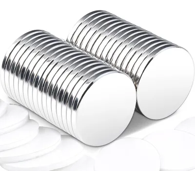 Produktbild von 30 extra starke Neodym-Magnete, 20 x 2 mm, starke Magnete für Magnettafeln, selbstklebend, kleine runde Magnete mit doppelseitigem Klebeband für Whiteboards, Küche, Bastelarbeiten, Büro