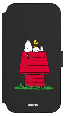 Produktbild von NIVOCASE Klapphülle für Apple iPhone 16 Pro  Handyhülle aus Kunst Leder NIVOflip schwarz Hund Peanuts Snoopy