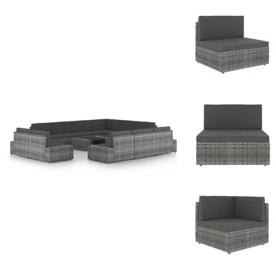 Immagine prodotto di vidaXL set da salotto da giardino 12 pezzi con cuscini in poly rattan grigio - Set di mobili da giardino