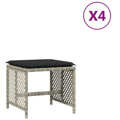 Image de Tabourets de jardin et coussins lot de 4 gris clair 41x41x36 cm