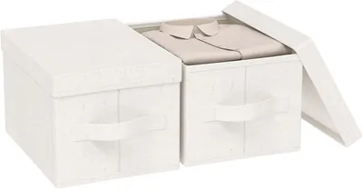 Produktbild von Aufbewahrungsboxen, 2 Stück, beige, 42x30x26 cm, aus Baumwolle und Leinen, für Kleidung