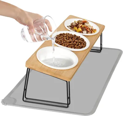 Produktbild von Erhöhte Katzennäpfe, 3er Set Futternapf Katze aus Keramik – Erhöhter Futterständer, Ergonomischer Futterstation 15° gekippte Katzen Hunde Fressnapf