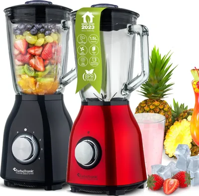 Produktbild von TurboTronic Standmixer - BG6 - 1400 Watt mit 1,5L Glasbehälter Edelstahl Silber, Glas Smoothie Mixer / Maker Ice Crush Funktion Milchshaker Blender BPA FREI
