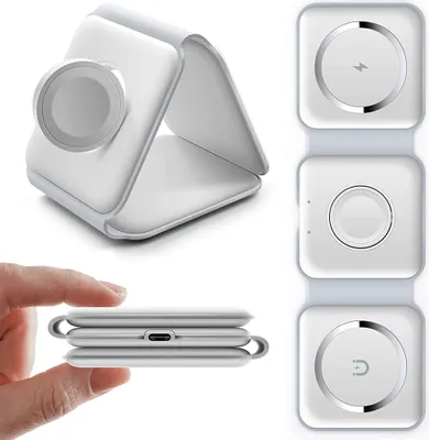 Produktbild von Kabelloses Ladepad für iPhone faltbar, kompakter 3 in 1 kabelloser Ladeständer, kabellose tragbare Ladestationsmatte für Iwatch/Airpods/iPhone (ohne Adapter)(Weiß)