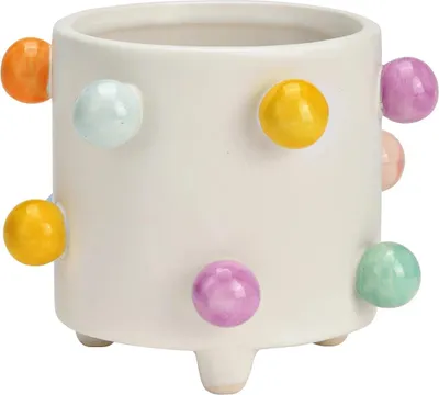 Image de Pot de fleurs a pois multicolores en céramique