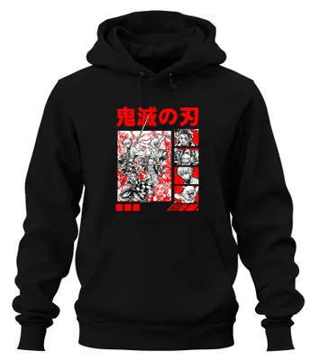 Obrázok produktu pre Kimetsu no Yaiba Demon Slayer Tanjiro Nezuko Inosuke Zenitsu uni mikina, čierna, XXL