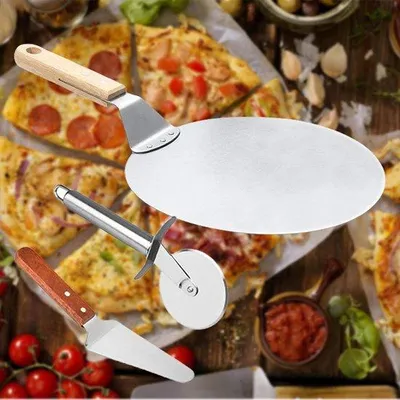 Obrázek produktu pro Velká nerezová lopatka na pizzu s dřevěnou rukojetí