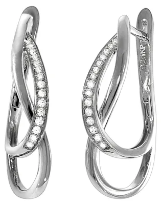 Produktbild von Celesta Silber Klappcreolen 925/- Sterling Silber 2,8cm weiß Zirkonia weiß 471210038