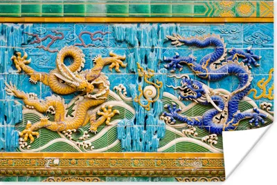 Produktbild von MuchoWow® Poster Dekorierte Wand mit zwei Drachen 60x40 cm - Schlafzimmerdekoration