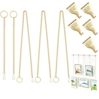 Fotoaufhängeset, 5 Haken + 5 Ketten, Gold, 30 & 60 cm