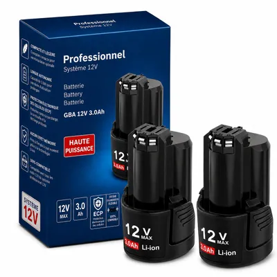 Obrázek produktu pro 2x 12V 3,0Ah náhradní lithium-iontová baterie kompatibilní s Bosch Professional 12V – 3000mAh, náhradní baterie pro nářadí – balení 2 kusy / set