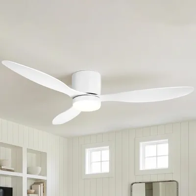 Image de Ventilateur de plafond Parrot Uncle, 132 cm, avec éclairage LED, 3 pales en ABS, blanc, moteur DC, 6 vitesses, éclairage LED 24W dimmable, idéal pour les salons, chambres et salles à manger