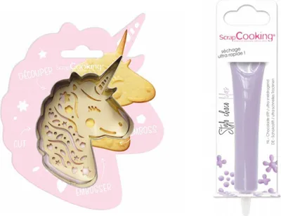 Produktbild von Einhorn-Relief-Plätzchen-Set + Flieder-Schokoladenstift