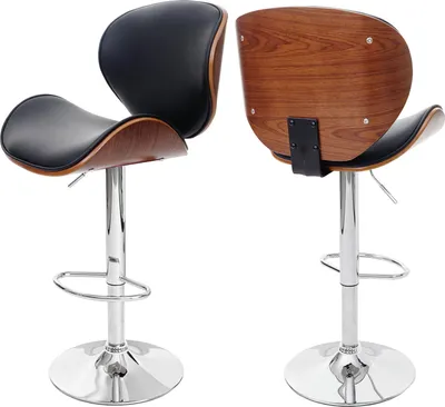 Obrázek produktu pro Barová židle Foxrock, barová židle, dřevěný ohýbaný retro design  ořechový vzhled, Imitace kůže černá