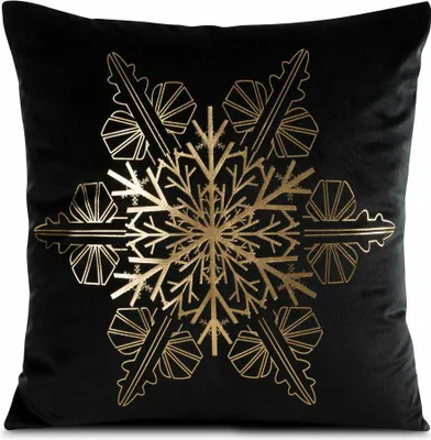 Image de EUROFIRANY | Taie d'oreiller décorative - Taie d'oreiller de Noël - 45 x 45 cm - Noir Or - Housse de coussin - Xmas - Motif flocon de neige