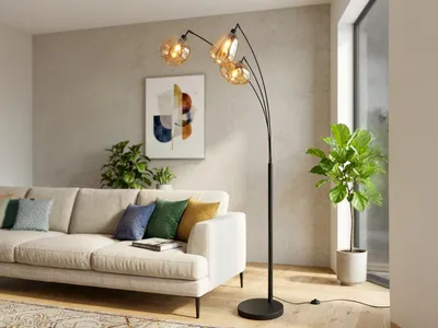 Produktbild von Stehleuchte 3 Glasschirme amberfarbig, Höhe 200cm