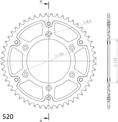 Produktbild von Stealth-Kettenrad Supersprox 520 - 52Z (rot) RST-210:52-RED|ID 125,0 LK 153,0 6-Loch/6-Loch