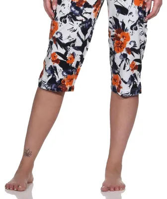 Obrázek produktu pro Dámské pyžamové kalhoty capri ¾ délky - mix & match v květinovém vzhledu - ideální pro kombinování ; oranžová , 40