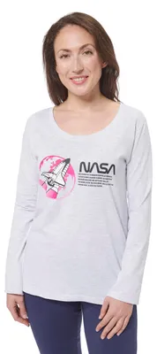 Produktbild von NASA Schlafanzug für Damen Pyjama Set Langarm Oberteil mit Hose Grau/Blau L