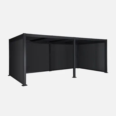 Immagine prodotto di Pergola bioclimatica 3x6m in alluminio e acciaio + 4 tende 3m, Nero