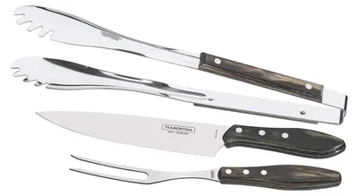 Grillbesteck-Set 3-teilig, Edelstahl, Holzgriffe, 20 cm