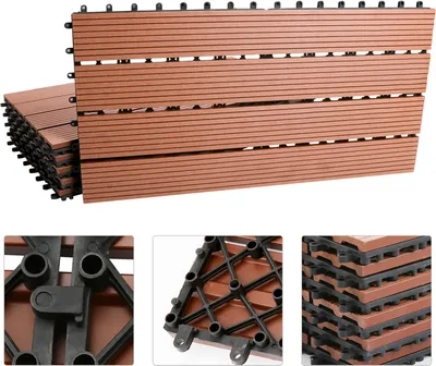 Obrázek produktu pro karpal WPC terasové dlaždice Dřevěný plast 18er 3m2 Dlaždice 30x60 cm Palubní desky Klikněte na dlaždice Balkonové dlaždice Vodotěsné