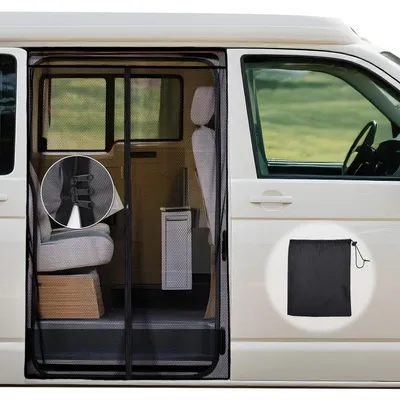 Produktbild von Moskitonetz für VW T5 T6 Seitentür mit Reißverschluss, magnetisch, Insektenschutz, Sonnenschutz, Camping
