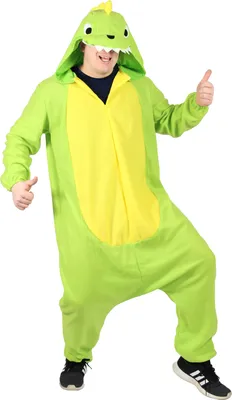 Produktbild von Dinosaurier Kostüm Jumpsuit grün für Erwachsene, Größe:M