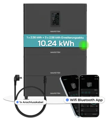 Produktbild von Speicher MARSTEK Jupiter C + Plus Solarspeicher 5,12-10,24 kWh LiFePO4 Solarakku für PV Systeme Balkonkraftwerk, IP65, 6000 Zyklen, WIFI und Bluetooth Batterie Option: 4 x Solarspeicher (10.24 kWh)