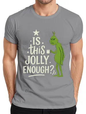 Zdjęcie produktu dla IS THIS JOLLY ENOUGH Grinch Christmas śmieszne sarkastyczne powiedzenie Koszulka męska, szary, L