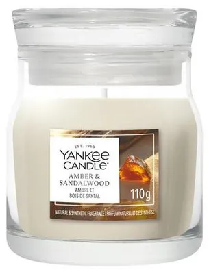 Productafbeelding van Yankee Candle Amber & Sandalwood, kaars, rond, amberkleurig, sandelhout, wit, 1 stuk