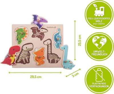Produktbild von EverEarth Dinosaurier Puzzle aus Holz – Lernpuzzle zur Förderung von Motorik & Fantasie - EE33736