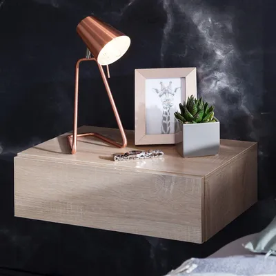 Image de Table de chevet FineBuy Sonoma ZADAR pour fixation murale 46 x 15 x 30 cm - Table de chevet en bois, étagère murale, tiroir, meuble de chevet, étagère murale pour lit à sommier tapissier, suspendue