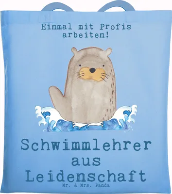Produktbild von Mr. & Mrs. Panda Schultasche Schwimmlehrer Leidenschaft - Sky Blue - Geschenk, Jutetasche, Beruf, Einkaufstasche, Tote Bag, Spruch, Tasche, Witzig, Lustig, Jutebeutel