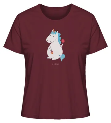 Produktbild von Mr. & Mrs. Panda Oberteil Damen Einhorn Baby Größe M - Burgundy - Geschenk, Basic Shirt, T-Shirt, Unicorn, Sommershirt, Party, Geburtstag, Mutter, Einhörner