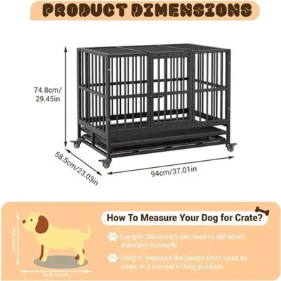 Image de Cage pour chien 94x58x74 cm - Cage de transport pliable en métal avec double porte et roulettes - Noir