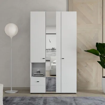 Immagine prodotto di Patzcu - Guardaroba 3 Ante, 117x52 cm Bianco Opaco, Appendiabiti