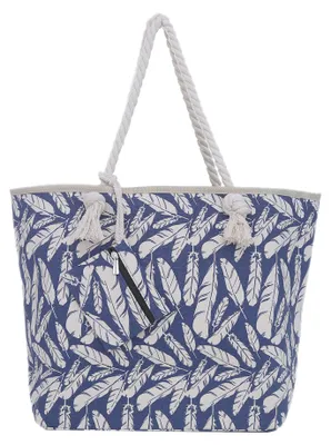Produktbild von Große Strandtasche Shopper mit Reißverschluss - Federn blau-beige