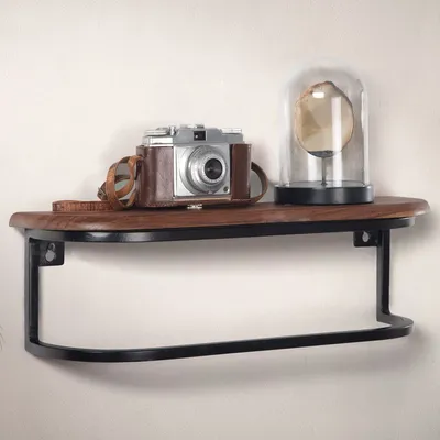 Produktbild von WOHNLING Wandregal 50x15x13 cm Sheesham Massivholz / Metall Hängeregal Industrial Kleines Schweberegal Rechteckig Regal Hängend Wohnzimmer Akzentregal
