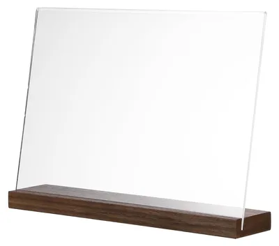 Acryl-Tischaufsteller L-Form, A4, Holzfuß, transparent