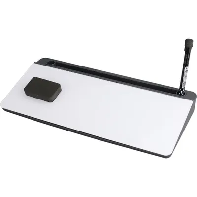 Image de Organiseur de bureau avec tableau blanc, 4 compartiments, en plastique et verre, 5 x 39 x 17,5 cm, organiseur de bureau pour le télétravail, le bureau et les fournitures scolaires
