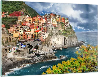 Produktbild von Bilder auf glas - Italien küste felsen landschaft - 120x80cm - Glasbilder - Wandbilder - Kunstdruck - zum Aufhängen bereit - Wanddekoration aus Glas - Glas Bilder - Wandbild auf Glas - GAA120x80-2710